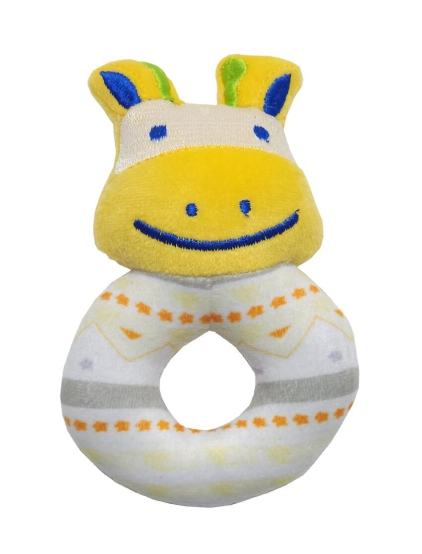 Crackles Cute Face Soft Rattle Toy with Round Handle Grip and Rattle Sound (Random Multi Color & Design)