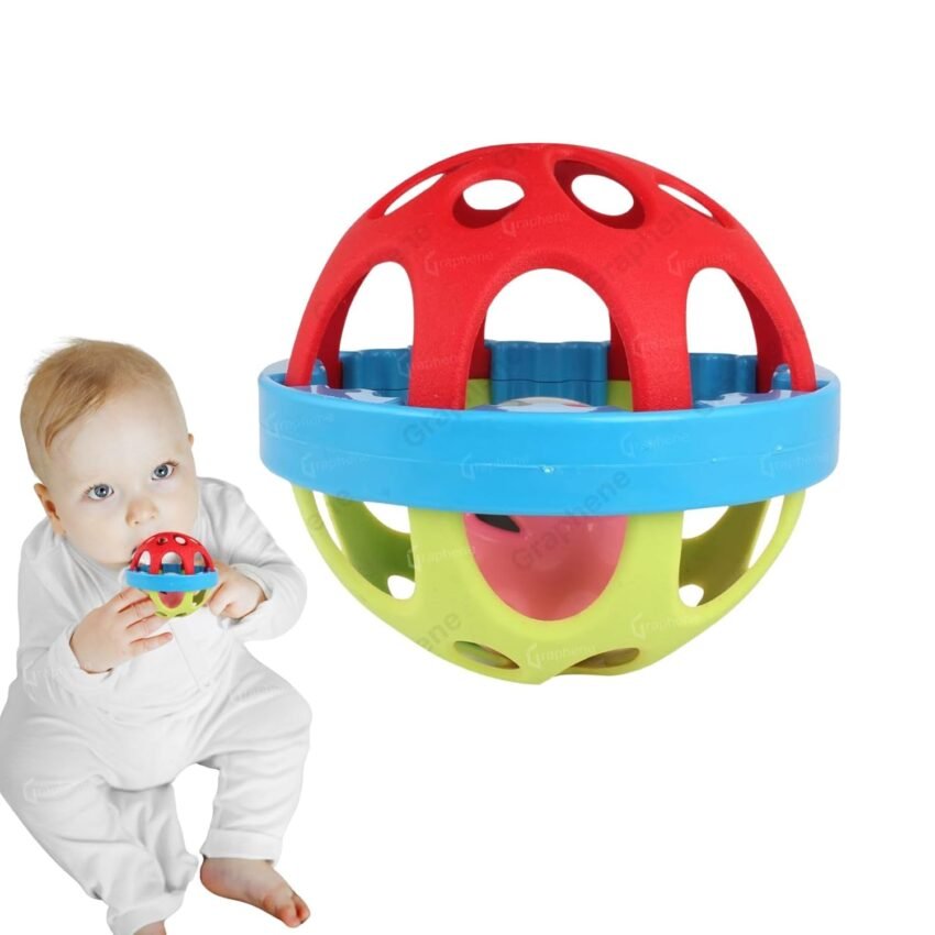 Graphene Rattle Ball Non-Toxic Teether for Infants Babies Shaking Baby Ball Bath Toy Early Development Toy for New Born Infants (Multicolor) (Pack of 1)