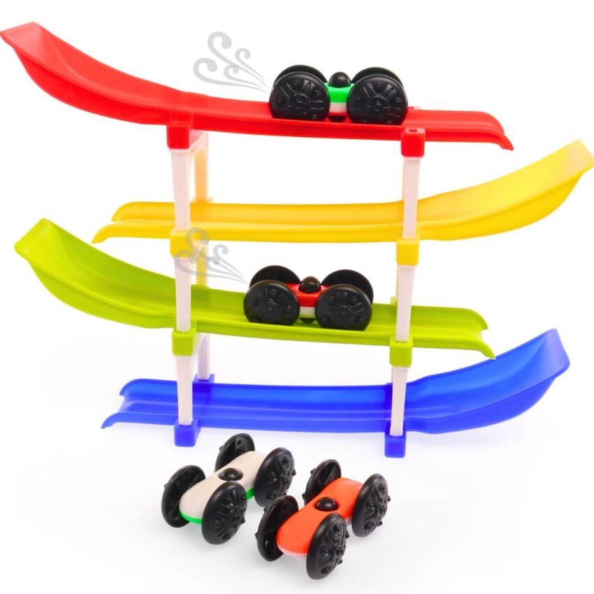 Storio Ramp Racer Toy with 4 Cars, 4 Ramps and Race Tracks | Best Gift for 1, 2, 3 Toddlers, Boys & Girls Kids – Educational Vehicle Toys