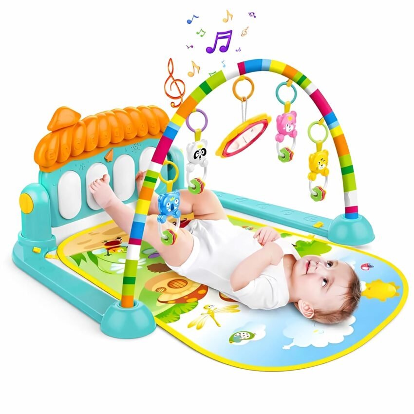 VGRASSP Piano Baby Gym Playmat Toy for Kids with Hanging Rattles – Musical Kick and Play Keyboard Mat for Newborns Tummy Time – Color and Design As Per Stock