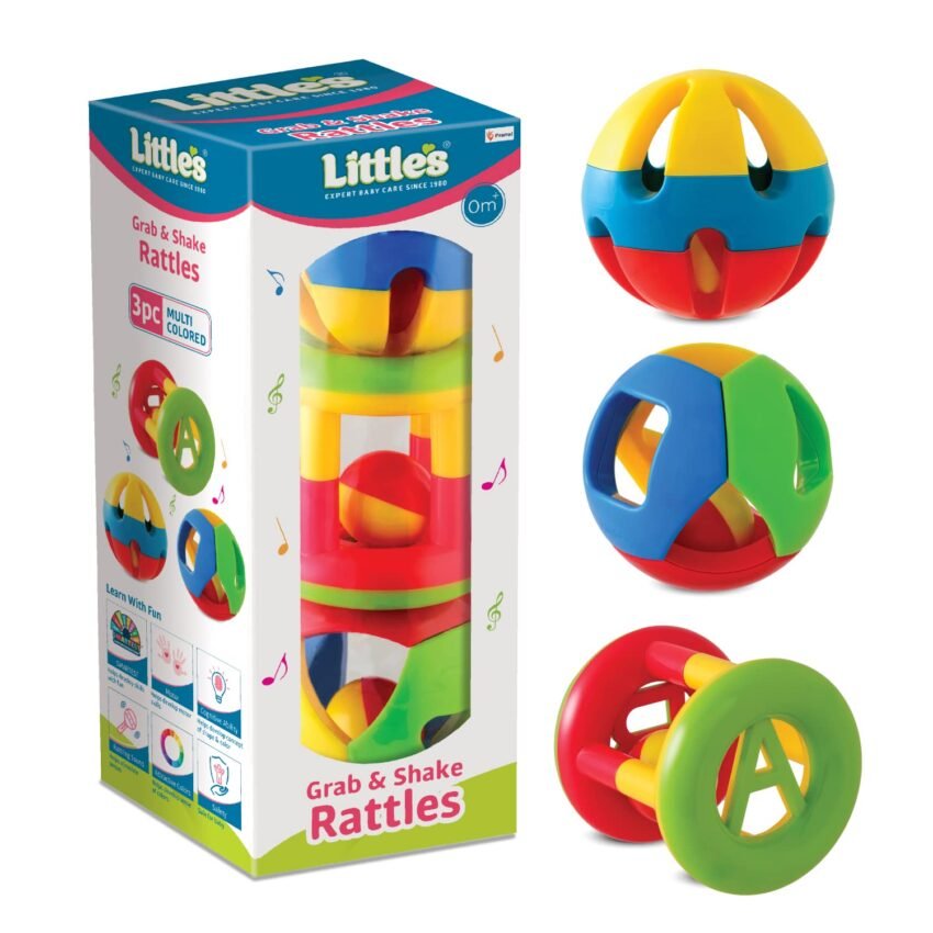Little’s Grab & Shake Rattles | Educational & Developmental Toys for Kids | Rattles for Baby | Baby Toys | 3 Piece Multi-Color Toddler Activity Toys | Infant & Preschool Kids Toys