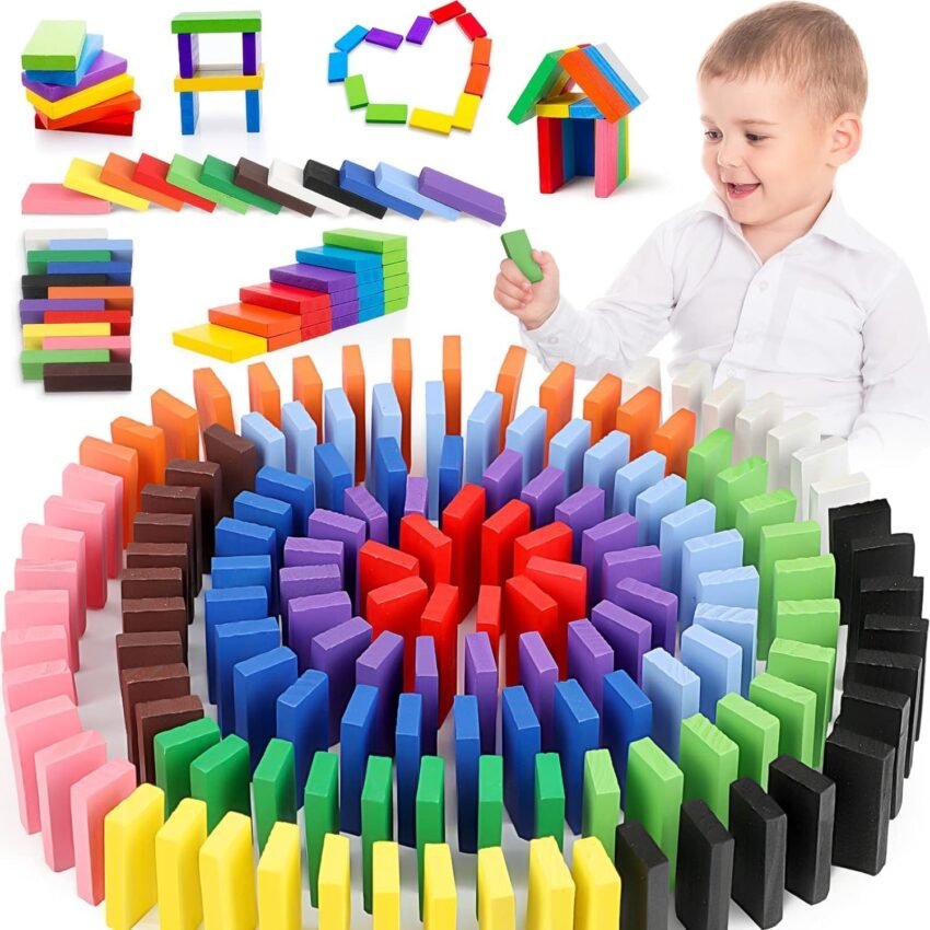 Toy Imagine 240 Pcs Wooden Domino Blocks Set for Kids – Educational Building Blocks in 12 Bright Colors – Toys for Boys & Girls Ages 2-5 Years – Skill Development, Stacking & Color Recognition