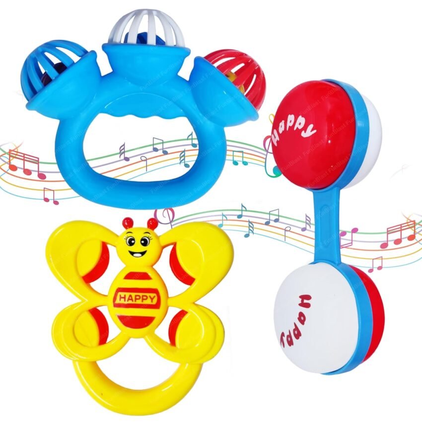 FunBlast Rattles for Babies – Pack of 3 Pcs Rattle Toys for Baby and Toddlers, Sound Rattle Toy for New Born Baby, Infants Toys, Early Development Toys for 3+ Months Babies (Multicolor)