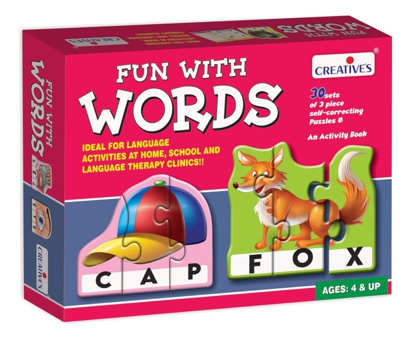 Creative’s Fun with Words Preschool Educational Word Building Puzzle for Kids, 3 Letter Spelling & Reading Learning Toy, Improves Language & Phonics Skills, Age 4+