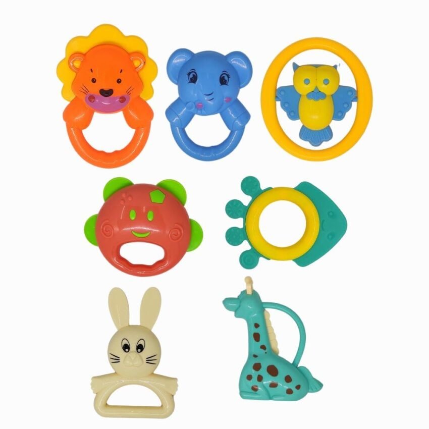 Baby Products Toys 7 Pcs Rattle Set with Teathers for Newborn Baby Gifts, Toy for Babies, Non-Toxic, Acrylonitrile Butadiene Styrene, Multicolor – Baby Rattles Set – 07_03