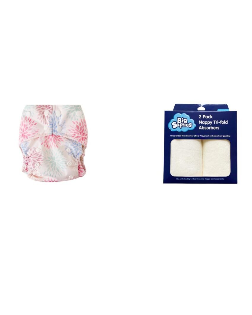 Big Softies Reusable Nappy with insert and 2 Absorbers Bundle – Pink