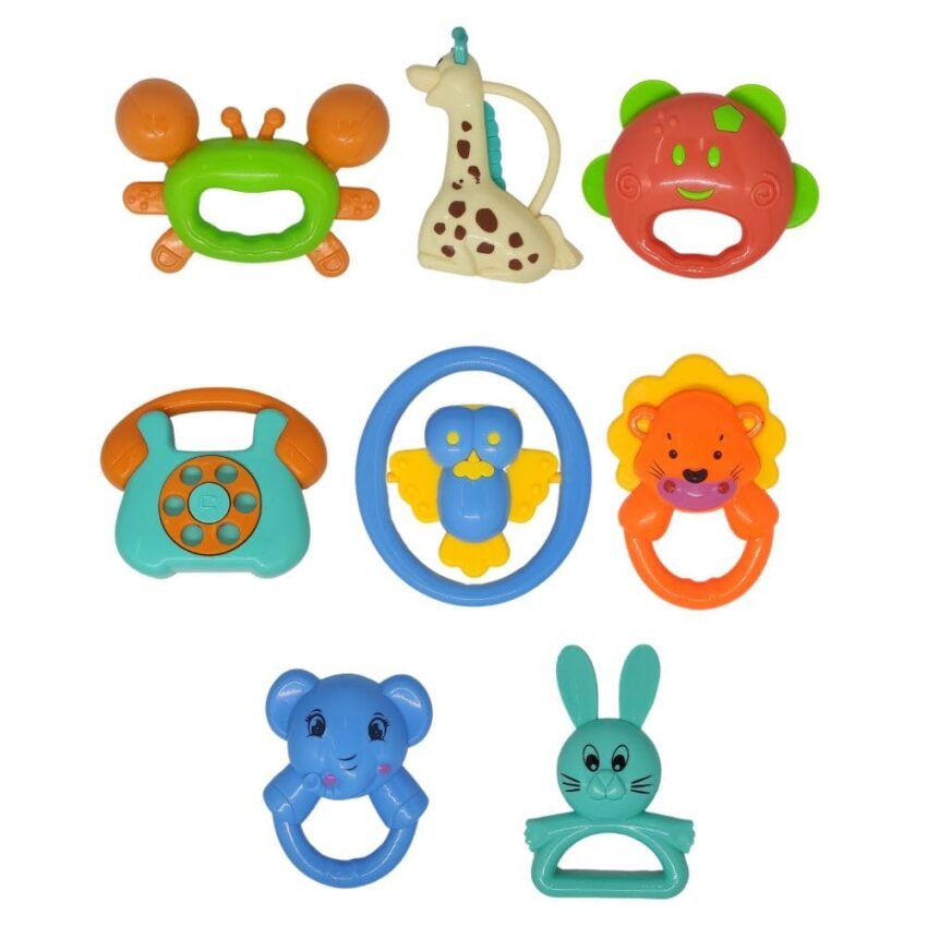 Baby Products Toys 7 Pcs Rattle Set with Teathers for Newborn Baby Gifts, Toy for Babies, Non-Toxic, Acrylonitrile Butadiene Styrene, Multicolor