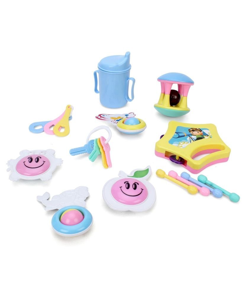 RATNA’s Infant Plastic Baby Joy Rattle Set of 10Pcs, A Perfect Gift for New Born Baby in Attractive Assorted Colours, Non Toxic