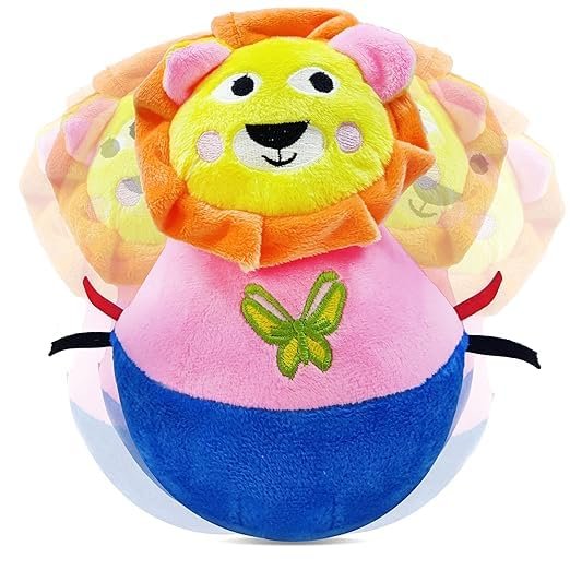BabyGo Roly Poly Soft Toy for Kids – Toy for New Born Baby, Rolling Animal Figure Toys for Babies, Sweet Bell Music, Baby Balancing Nodding Toys for Kids, Boys, Girls (Lion)