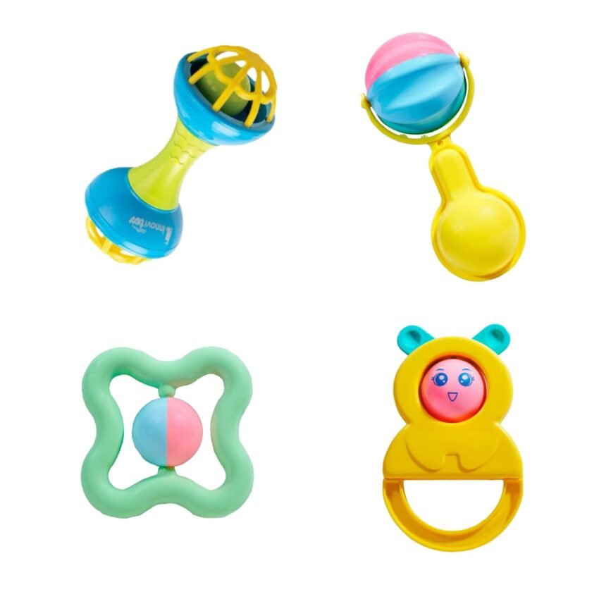 Lefan Rattle Set for Babies 0-6 Months – Rattle and Teether Toys for Baby Toys Rattle Toy for New Born Early Development Toys for Baby-Return Gifts for Kids, Baby Shower Gifts-Set of 4Pcs