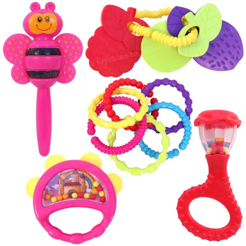 Toyshine Infant Acrylonitrile Butadiene Styrene (Abs) Pack Of 5 Rattle Set For New Born Babies, Toy For Babies,Multicolor