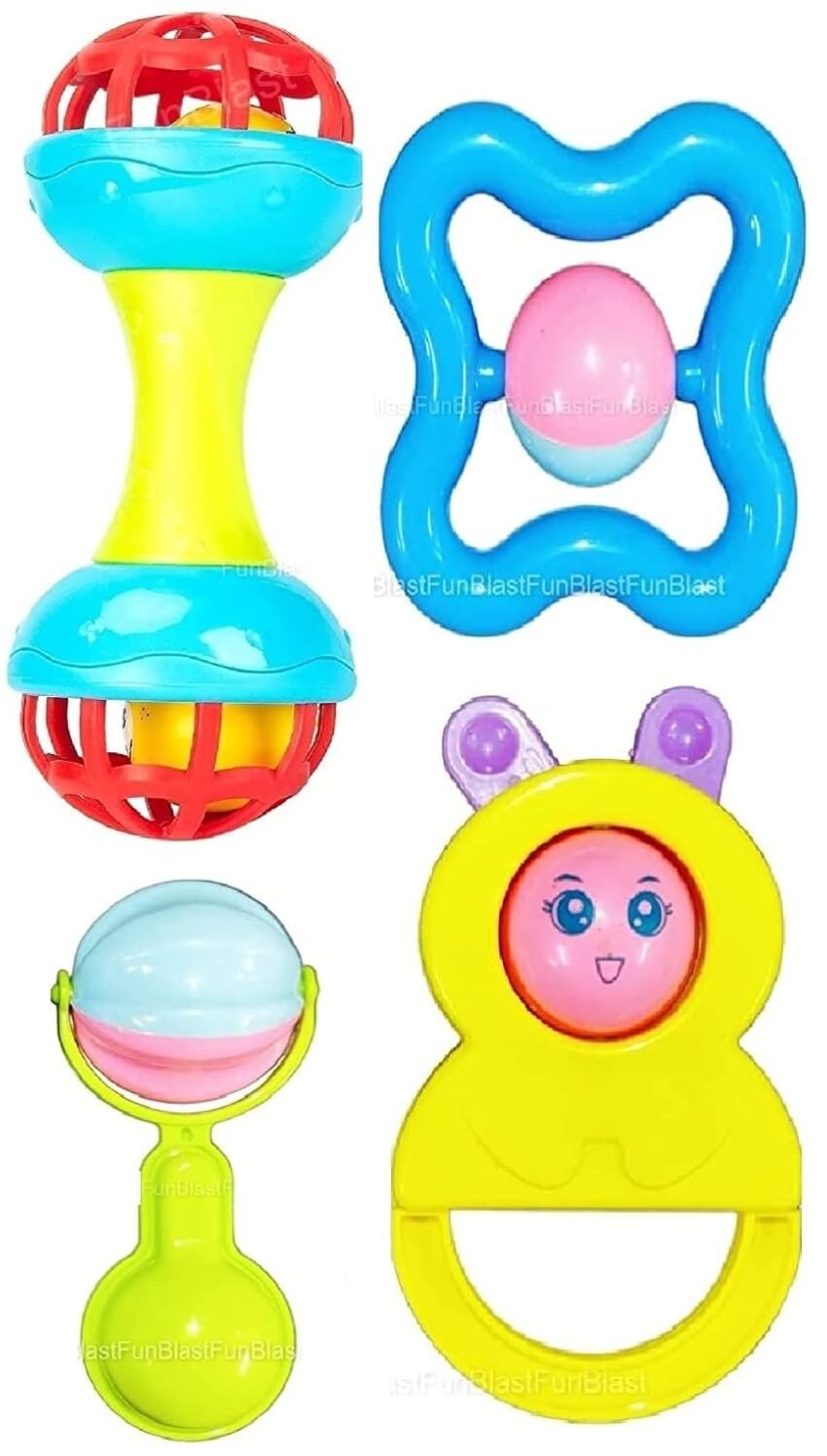 FunBlast Rattles Set for Babies 0-6 Months – Rattle and Teether Toys for Baby Toys Rattles Toy for New Born Early Development Toys for Babies, Baby Shower Gifts, Return Gifts for Kids – Set of 4 Pcs