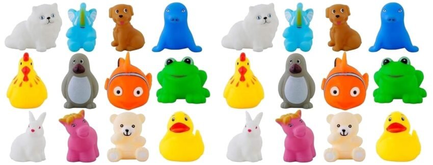 Storio Rubber Colorful Floating Baby Toys Bath Aquatic Animals Chu Chu Toys for Newborn Babies, Kids, Assorted (Pack of 2)