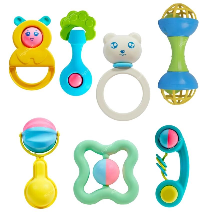 Rattle Set for Babies 0-6 Months Rattle and Teether Toys for Baby Toys Rattle Toy for New Born Early Development Toys for Baby Return Gifts for Kids, Baby Shower Gifts -Set of 7 Pcs