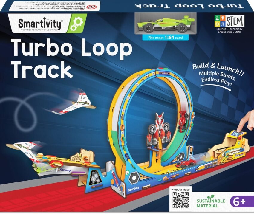 Smartivity Turbo Loop Track DIY STEM Toy for Kids Age 6+, High Speed Car Track with Loop, Plane Launcher & Glider, Toy Car for Kids, Toys for Boys & Girls 7-14 Years