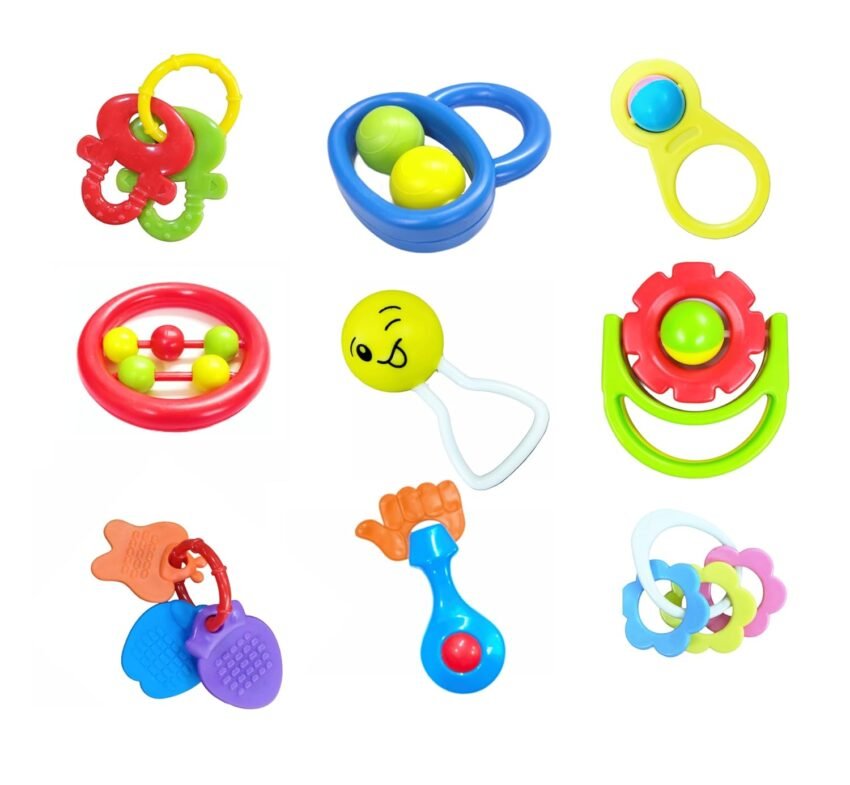 Babify Bpa-Free Non Toxic Bpa Free, Multicolor Toddler Baby Rattles 9-Piece Rattle Set-1