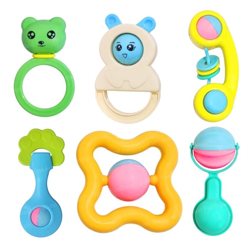 FunBlast Rattles and Teether for Baby – Pack of 6 Pcs Colorful and Attractive Rattles for New Born Baby & Toddlers, Toys for Infants, Sound Toys for New Born Babies