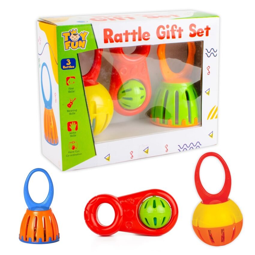TOY FUN Rattle 3 in 1 Combo Set for New Born and Toddlers Kids | Premium Gift Set | Early Age Toys | Non Toxic BPA Free | Safe for Kids