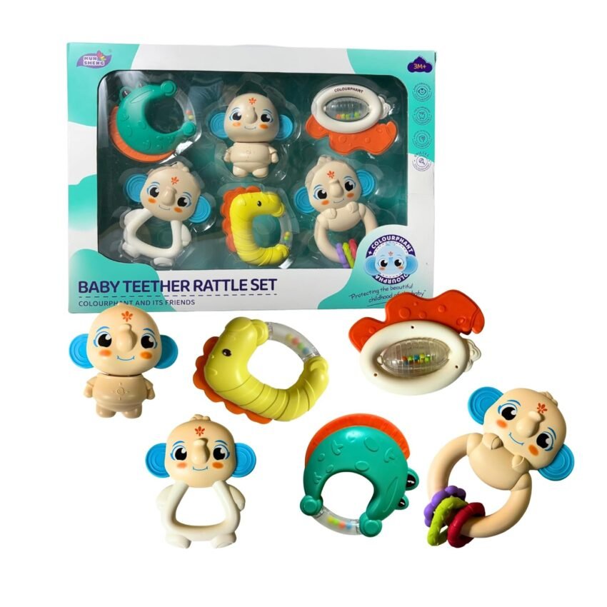 Planet of Toys 6 Pcs Rattles for Baby 0-6 Months | Newborn Baby Toys Rattle Set with Fun Colors & Soft Rattling Sound | BPA Free Infant Teether Toy | Perfect Newborn Toy Set Gift Pack