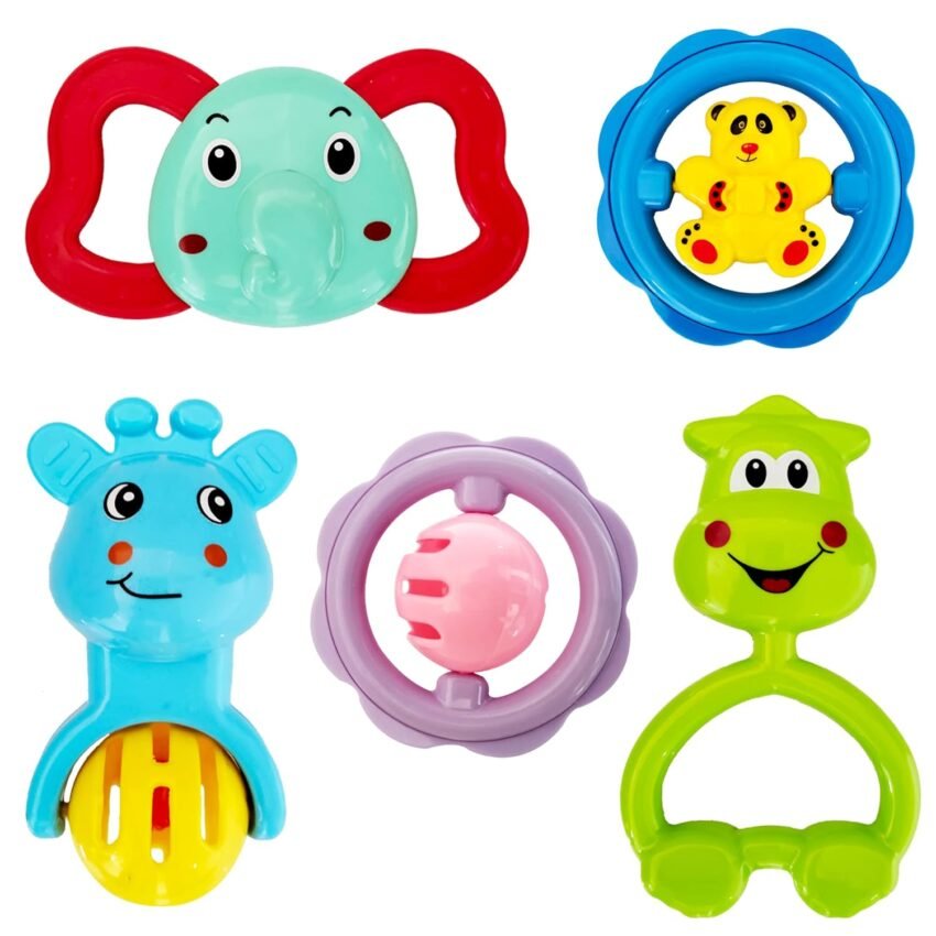 Planet of Toys Infant Plastic Rattles For New Born Baby Rattles For Baby 0-6 Months & 6 To 12 Months Non Toxic & Safe Toys For Baby New Born Baby Gifts (Pack Of 5),Multicolor