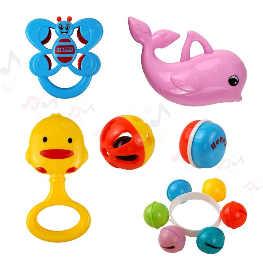 Toyshine Rattles for Babies Pack of 5 Non -Toxic Essentials First Baby Rattle Set Teething set Infant Rattle Toys | Sound Rattle Toy for New Born Baby | Infants Toys | Early Development Toys for Babies 0-6 Months