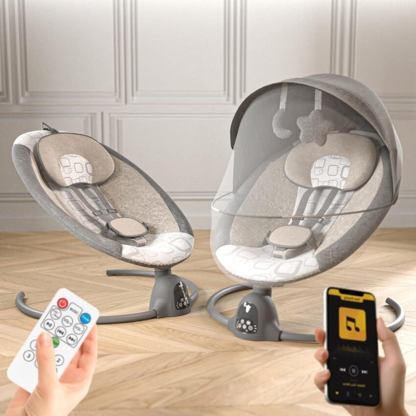 BAYBEE Electric Swing for Baby with Adjustable 5 Swings Speed & Safety Belt | Electric Baby Swing Cradle with Bluetooth, Music & Touch Panel | Automatic Cradle for New Born with Rocker Mode (Grey)