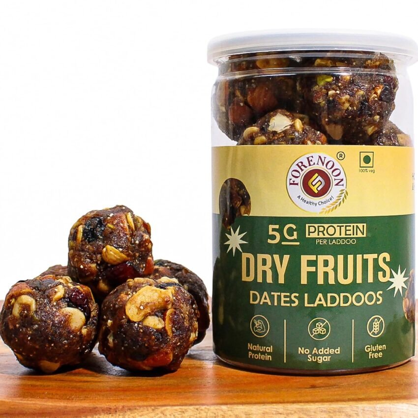 Fore Noon Dry Fruits Protein Laddoo | 5g Protein Per Piece | No Added Sugar, Gluten-Free | Made with Almonds, Walnuts, Cashews & Pistachios | High Fibre, Antioxidants & Natural Energy | Diabetic-Friendly Guilt-Free Snack | 225g Pack ( 9 x 25g )