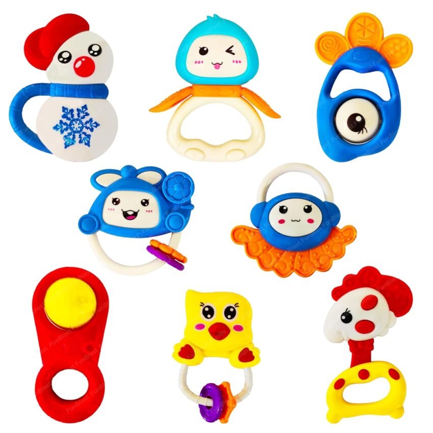 FunBlast Baby Rattles Set – Pack of 8 Animal Sound Toys for Infants & Toddlers, Early Development Toys for Babies 3+ Months (Multicolor)