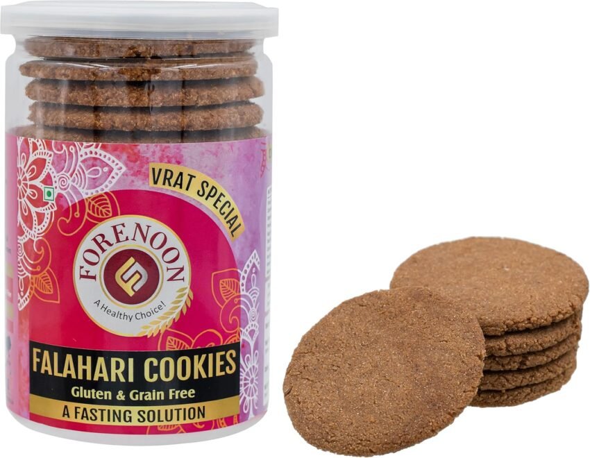 Fore Noon Navratri Vrat Upvaas Special Falahari Cookies | Grain-Free & Gluten-Free Snacks for Fasting Days | Rajgira (Amaranth) Biscuits with Coconut, Cow Ghee & Sendha Namak (Rock Salt) | Low Calorie & Easy to Digest Farali Cookies | Pack of 1 (178 grams)